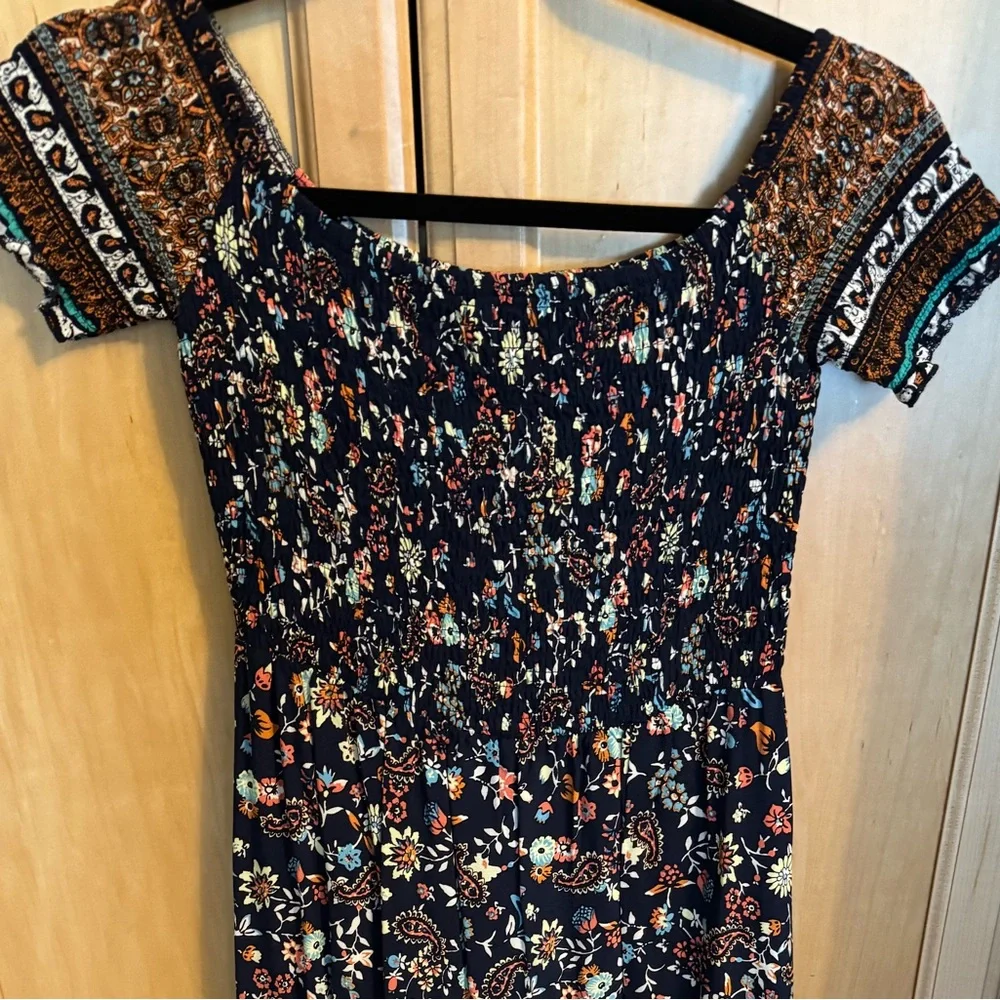 SHEIN Multicolor Floral Smocked Sun Dress With Side Slit - Picture 9 of 11